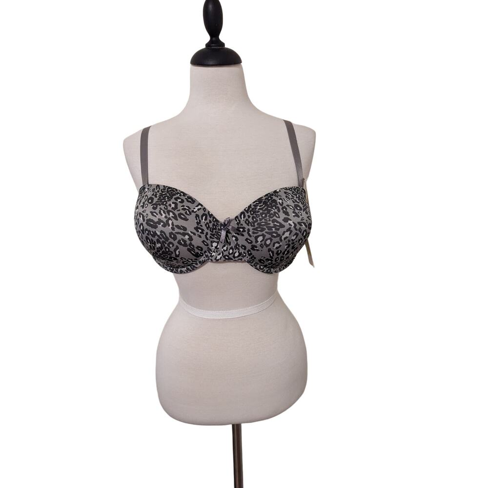 Chinese Laundry Gray Leopard Print Multi Use Adjustable Strap Bra Size 40DD